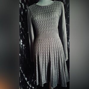 Calvin Klein Cable Knit Long Sleeve Fit & Flare Dress gothic black sz. M
